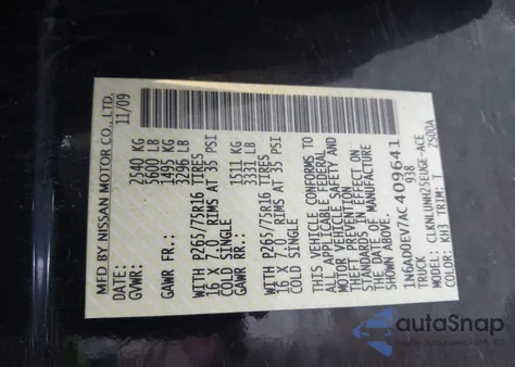 2010 Nissan Frontier Pro-4X z USA, uszkodzony, nr VIN 1N6AD0EV7AC409641